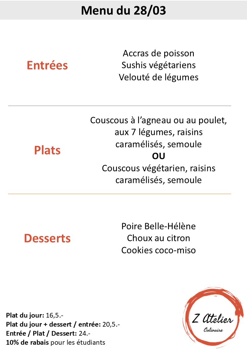 Menu Vendredi